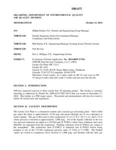 DRAFT OKLAHOMA DEPARTMENT OF ENVIRONMENTAL QUALITY AIR QUALITY DIVISION MEMORANDUM  October 15, 2014