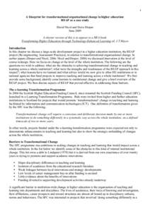 1  A blueprint for transformational organisational change in higher education: REAP as a case study David Nicol and Steve Draper June 2009