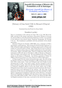 Obituary of Jean-Andr´e Ville by Bernard d’Orgeval[removed]Translated from the French by Glenn Shafer