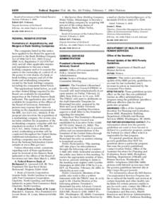 6456  Federal Register / Vol. 68, No[removed]Friday, February 7, [removed]Notices Board of Governors of the Federal Reserve System, February 3, 2003.