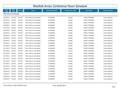 Woolfolk Annex Conference Room Schedule Day of the Week Event Date