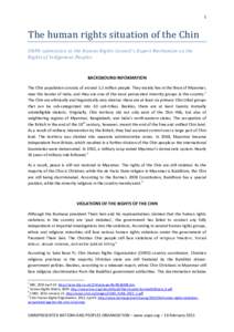 1  The	human	rights	situation	of	the	Chin UNPO submission to the Human Rights Council’s Expert Mechanism on the Rights of Indigenous Peoples