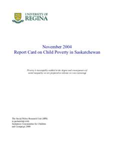 Report Card on Child Poverty in Saskatchewan 2004