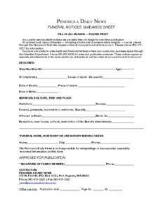 PENINSULA DAILY NEWS  FUNERAL NOTICES GUIDANCE SHEET