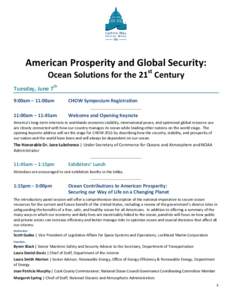 .  American Prosperity and Global Security: Ocean Solutions for the 21st Century  Tuesday, June 7th