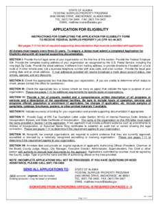 STATE OF ALASKA FEDERAL SURPLUS PROPERTY PROGRAM 2400 VIKING DRIVE, ANCHORAGE, ALASKA[removed]TEL: ([removed]FAX: ([removed]EMAIL: [removed]