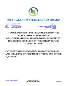 RIFT VALLEY WATER SERVICES BOARD Telephone Fax: Cell E-mail