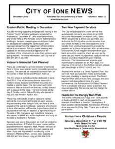 CITY OF IONE NEWS  December 2010 Published for the community of Ione www.ione-ca.com