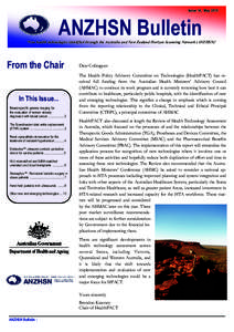 Issue 14, May[removed]ANZHSN Bulletin ‘New health technologies identified through the Australia and New Zealand Horizon Scanning Network (ANZHSN)’  From the Chair