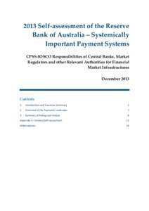 2013 Self-assessment of the Reserve Bank of Australia – Systemically Important Payment Systems