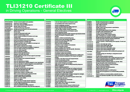 TLI31210 Certificate III in Driving Operations - General Electives General Electives General Electives