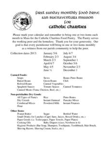 First Sunday Monthly Food Drive San Buenaventura Mission for CATHOLIC CHARITIES