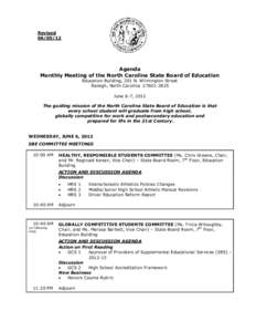 Revised[removed]Agenda Monthly Meeting of the North Carolina State Board of Education Education Building, 301 N. Wilmington Street