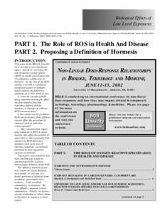 Biological Effects of Low Level Exposures A Publication of the Northeast Regional Environmental Public Health Center, University of Massachusetts, School of Public Health, Amherst, MAVol. 10, No. 2, February 2002,