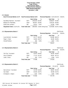 Texas Secretary of State Roger Williams Race Summary Report Unofficial Election Tabulation[removed]General Election