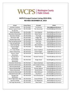 WCPS Principal Contact Listing[removed], REVISED DECEMBER 19, 2013 School