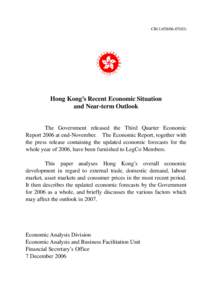 CB[removed])  Hong Kong’s Recent Economic Situation and Near-term Outlook  The Government released the Third Quarter Economic