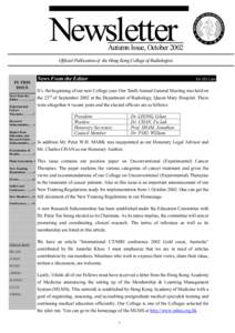 Newsletter  Autumn Issue, October 2002 Official Publication of the Hong Kong College of Radiologists