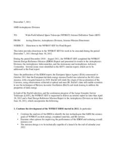 December 7, 2011 SMD/Astrophysics Division TO: Wide-Field Infrared Space Telescope (WFIRST) Science Definition Team (SDT)