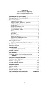 CONTENTS 117TH TECHNICAL MEETINGS AND PROFESSIONAL EVENTS Message from the AES President........................................3 Message from the Convention Chair...................................4 General Information: