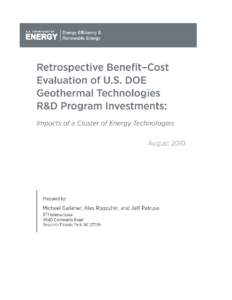 Retrospective Benefit-Cost Evaluation of U.S. DOE Geothermal Technologies R&D Program Investments