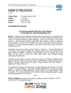 State of California • Department of Transportation  __________________________________________________________ NEWS RELEASE[removed]