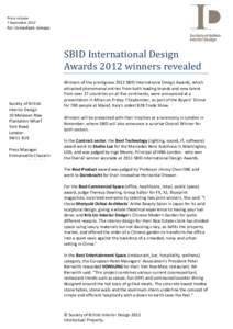 Press release 7 September 2012 For immediate release  SBID	International	Design