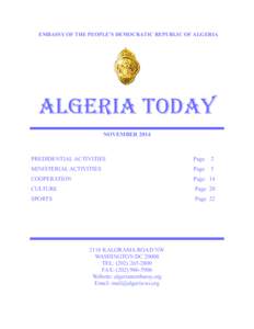 EMBASSY OF THE PEOPLE’S DEMOCRATIC REPUBLIC OF ALGERIA  ALGERIA TODAY NOVEMBER[removed]PREDIDENTIAL ACTIVITIES