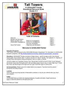Tall Towers  A LEGOLAND® Florida Educational Resource Guide Grades K-3