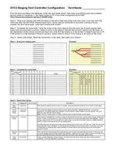 SYC3 Staging Yard Controller Configuration  Yard Name: _______________ Print this form and keep it for reference. Enter the yard name above, then draw your staging yard and complete the two tables to customize it. Use th