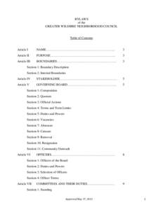 BYLAWS of the GREATER WILSHIRE NEIGHBORHOOD COUNCIL Table of Contents