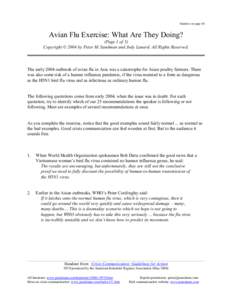 Handout set page 46  Avian Flu Exercise: What Are They Doing? (Page 1 of 5) Copyright © 2004 by Peter M. Sandman and Jody Lanard. All Rights Reserved.