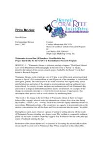 Press Release News Release For Immediate Release June 3, 2002  Contact: