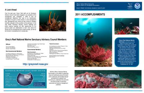 A Look Ahead Over the past year, Gray’s Reef staff and its Sanctuary Advisory Council have been engaged in an evaluation of the management plan completed in 2006 to look for management objectives that need to be emphas