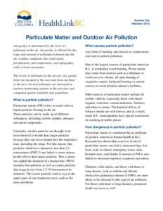 Number 65e February 2012 Particulate Matter and Outdoor Air Pollution Air quality is determined by the level of pollutants in the air. Air quality is affected by the
