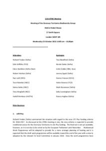 11th OTBG Meeting Meeting of the Overseas Territories Biodiversity Group Held at Nobel House 17 Smith Square London SW1P 3JR Wednesday 23 October:00 am – 16.00pm