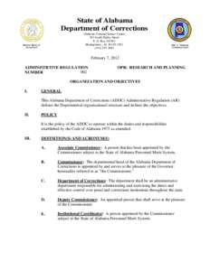 State of Alabama Department of Corrections Alabama Criminal Justice Center 301 South Ripley Street P. O. BoxMontgomery, AL