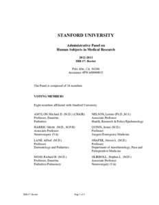 STANFORD UNIVERSITY Administrative Panel on Human Subjects in Medical ResearchIRB #7: Roster Palo Alto, CA 94304