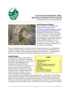 Colockum Wildlife Area  Management Plan: 2012 Update