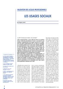 VALIDATION DES ACQUIS PROFESSIONNELS  LES USAGES SOCIAUX par Hugues Lenoir  