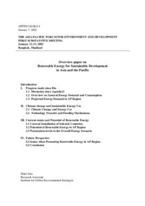 APFED1/02/Ref.4 January 7, 2002 THE ASIA-PACIFIC FORUM FOR ENVIRONMENT AND DEVELOPMENT FIRST SUBSTANTIVE MEETING January 12-13, 2002 Bangkok, Thailand