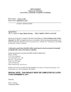 OPEN MARKET Request for Quotations Lowest Price, Technically Acceptable & Evaluation RFQ Number: USCARequest Date: September 14, 2017