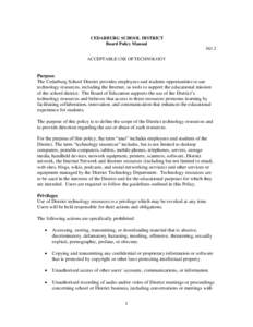 CEDARBURG SCHOOL DISTRICT Board Policy Manual[removed]ACCEPTABLE USE OF TECHNOLOGY  Purpose