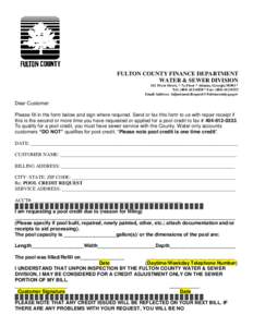 FULTON COUNTY FINANCE DEPARTMENT WATER & SEWER DIVISION 141 Pryor Street, * 7th Floor * Atlanta, Georgia 30303 * Tel: ([removed] * Fax: ([removed]Email Address: [removed]