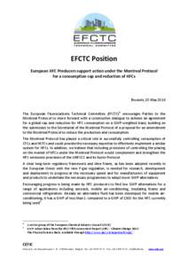 HFC Producers support action under the Montreal Protocol for a consumption cap and phase-down of HFCs