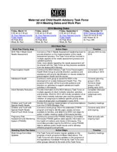 2014 Maternal and Child Health Advisory Task Force Work Plan