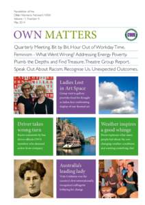 Newsletter of the Older Women’s Network NSW. Volume 11 Number 4. May[removed]OWN MATTERS
