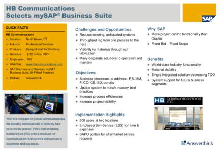 HB Communications Selects mySAP® Business Suite QUICK FACTS Challenges and Opportunities