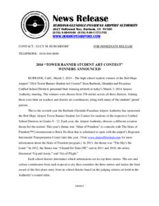 News Release BURBANK-GLENDALE-PASADENA AIRPORT AUTHORITY 2627 Hollywood Way, Burbank, CA[removed][removed]1173 FAX  WWW.BOBHOPEAIRPORT.COM