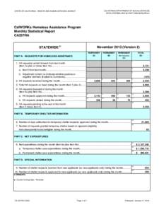 CALIFORNIA DEPARTMENT OF SOCIAL SERVICES DATA SYSTEMS AND SURVEY DESIGN BUREAU STATE OF CALIFORNIA - HEALTH AND HUMAN SERVICES AGENCY  CalWORKs Homeless Assistance Program